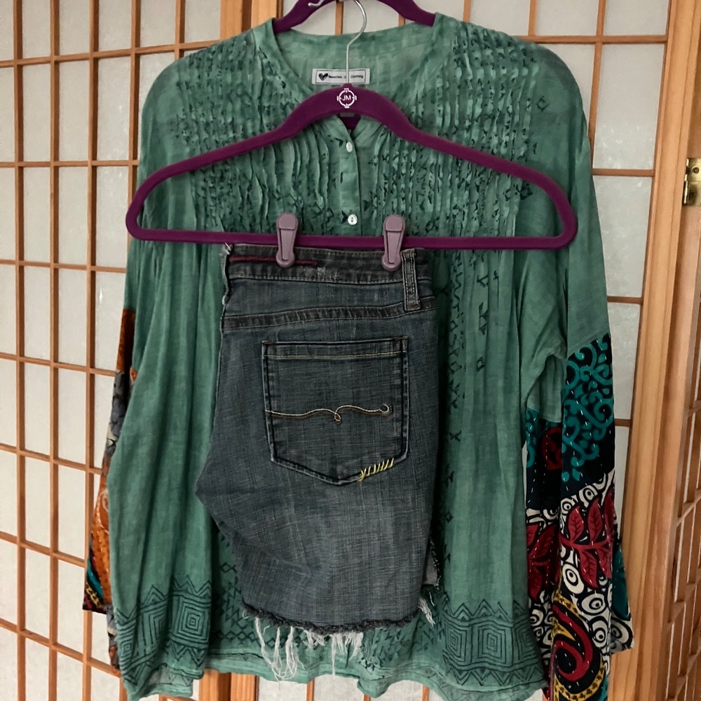 Mountaingirl Clothing Original Upcycled Cotton Gauze Kantha Bell Sleeve OOAK - Picture 7 of 8